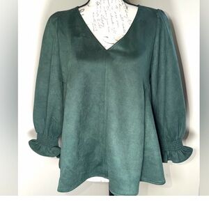 Tuckernuck Forest Green V-Neck Blouse